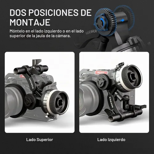 Vista 8 de NEEWER Mini enfoque de seguimiento con paradas A/B, anillo de engranaje de lente, varilla de 0.591 in y abrazadera de varilla para cámara de cine