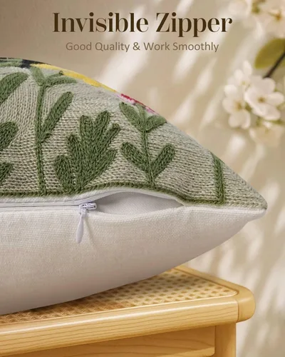 Vista 5 de JASEN Funda de almohada bordada de gato de 18 x 18 pulgadas, funda de almohada decorativa de algodón para sofá, dormitorio, sala de estar, casa