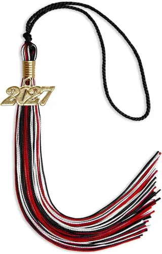 Vista 126 de Endea Graduation Borla mixta de triple color con gota de fecha dorada (negro/dorado/blanco, 2021)