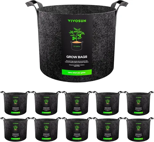 Vista 9 de VIVOSUN Paquete de 10 bolsas de cultivo de 1 galón, macetas de tela reforzadas para jardinería, color negro