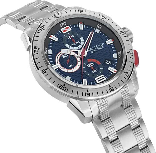 Vista 3 de Nautica Reloj de pulsera NAPNSF112 NST 101 grisazulSST para hombre, plateado, Moderno