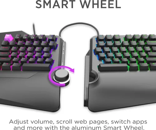 Vista 4 de Cloud Nine Teclado mecánico ergonómico C989M para PC, interruptores Kailh táctiles marrones, retroiluminación LED RGB con USB - Teclado Ergo Split
