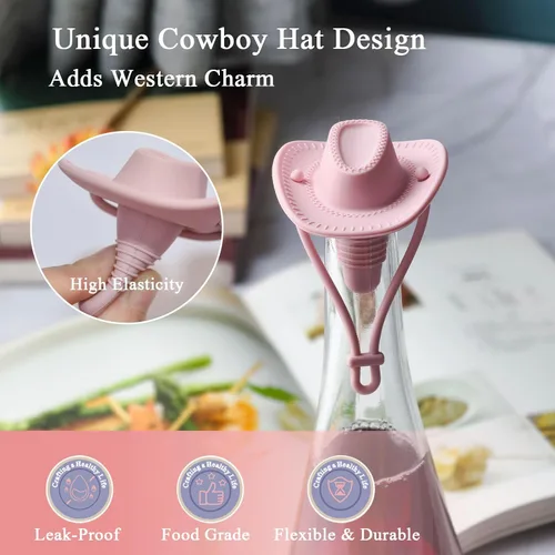 Vista 4 de Miicol Tapones de vino, tapón Prosecco, tapón de silicona para botella de vino, tapón de champán con sombrero de vaquero, accesorios de vino, regalo