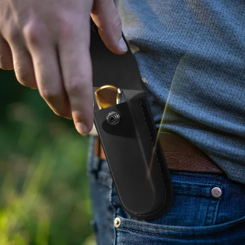 Vista 5 de Funda de cuero para cuchillos de bolsillo, estuche plegable de 4 pulgadas, funda multiherramienta duradera con cierre a presión y trabilla