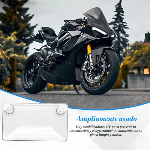 Vista 5 de Zpana Cubierta para placa de motocicleta, protector transparente irrompible para placa de motocicleta con tornillos y tapas de instalación, cubierta
