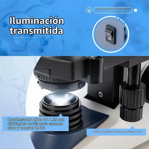 Vista 8 de SWIFT SW380B Microscopio compuesto binocular, 40X-2500X con cámara de 1.3 MP, 100 diapositivas de microscopio, kit de microscopio para estudiantes