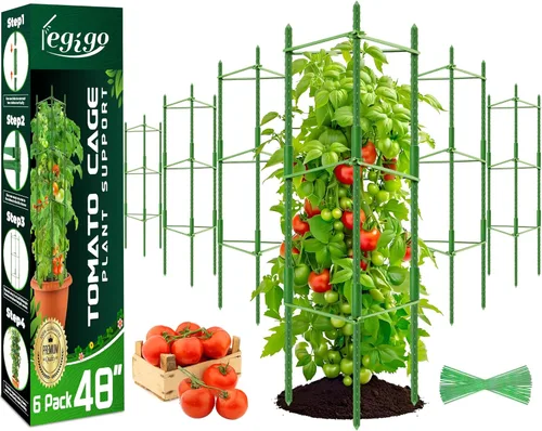 Vista 14 de Legigo Paquete de 2 jaulas de tomate para soporte de plantas de jardín, estacas de jardín de hasta 48 pulgadas, enrejado de tomate para plantas