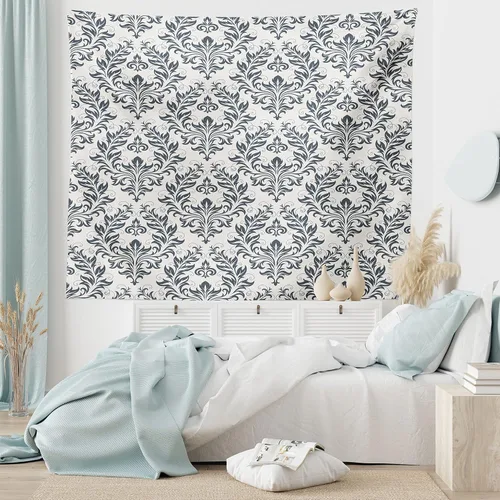 Vista 5 de Ambesonne Tapiz victoriano, adorno floral de damasco florece silueta clásica, arte simbólico, colgante de pared ancho para dormitorio, sala