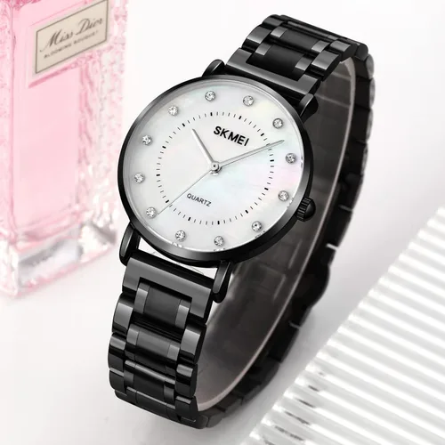 Vista 4 de SKMEI Women Watches Diamond Big Face Thin Slim Stainless Luxury Fashion Analog Quartz Waterproof Dress Casual Simple Ladies Female Rose Gold