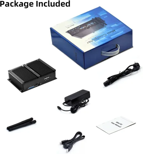 Vista 9 de PC sin ventilador, Mini PC industrial Core i7-8550U, Mini PC 8G DDR4 128G SSD, soporte de pantalla triple 4K@60Hz salida, HDMI, DP, EDP, Dual NIC