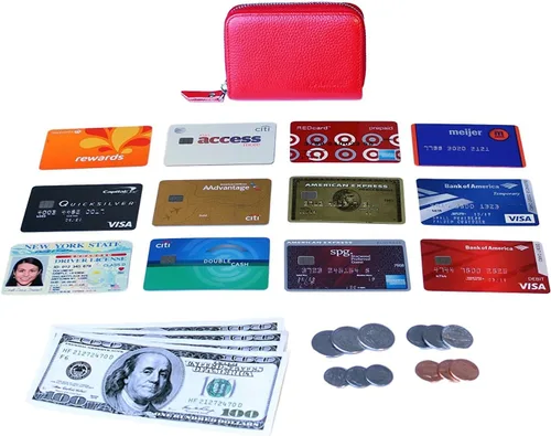 Vista 6 de Women's Leather RFID Zipper Card Wallet Small Purse with Id Window