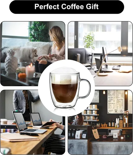 Vista 7 de Tazas de té de cristal de borosilicato de doble pared resistente al calor