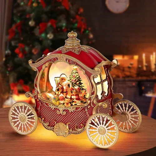 Vista 8 de Globo de nieve musical de Navidad, grandes globos de nieve de Santa Village, caja de música con temporizador de 6 horas, regalo de decoración