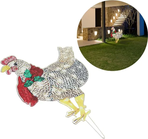 Vista 9 de Plplaaoo Decoración navideña de pollo iluminado con luces LED – Adorno de pollo iluminado con bufanda, funciona con pilas, decoración de pollo