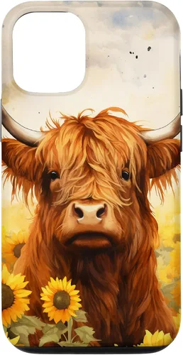 Vista 28 de Highland Cow Animal Lover Watercolor Sunflower Case for iPhone 17