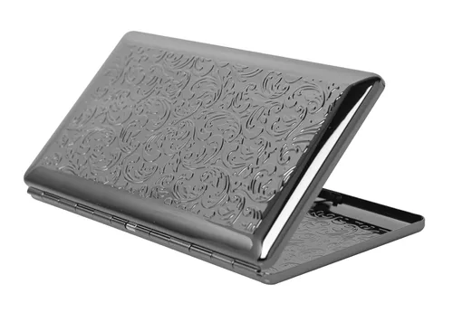 Vista 14 de Hermosa y elegante caja de cigarrillos de metal simple para damas y hombres con capacidad para 10 cigarrillos de 3.937 in (pistola de hierba negro)