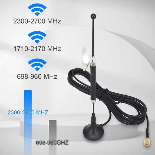 Vista 2 de Antena celular 4G LTE 10dBi SMA macho 698-960MHz 1700-2700MHz con base magnética Antena al aire libre RG174 3M para router inalámbrico WiFi