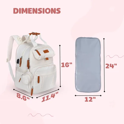 Vista 3 de Mochila de pañales expandible para bebé niño y niña, bolsa de pañales de viaje de gran capacidad de 26-32 litros con bolsillos aislados, cambiador