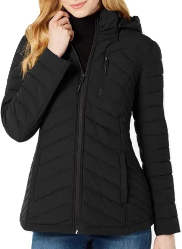 Vista 14 de Nautica Chaqueta acolchada de peso medio con capucha y ribete de piel sintética para mujer Negro