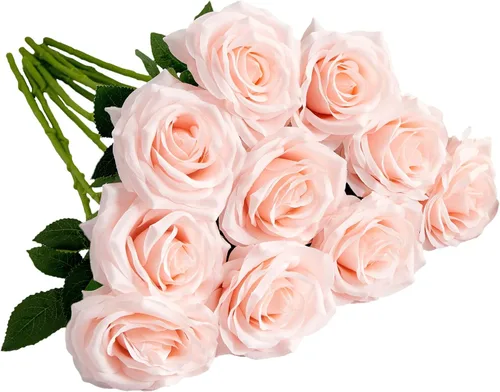 Vista 10 de 10 rosas artificiales abiertas, tallos de rosas artificiales para arreglos de boda, ramo de novia, centro de mesa, flores de seda sintética falsas