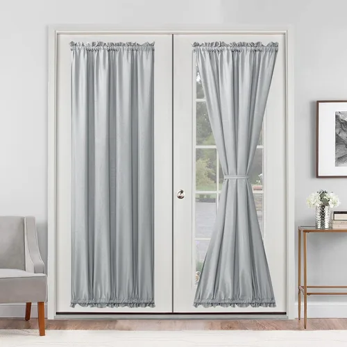 Vista 25 de Cortinas para puerta francesa, color aguamarina, 24 pulgadas de ancho x 40 pulgadas de largo, 1 panel Bolsillo para barra, semitransparente