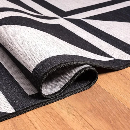 Vista 6 de Abani Parker Collection - Alfombra de área con diseño de cuadrados de alto contraste, color marfil/negro, 4 x 6 pies, fácil de limpiar, duradera