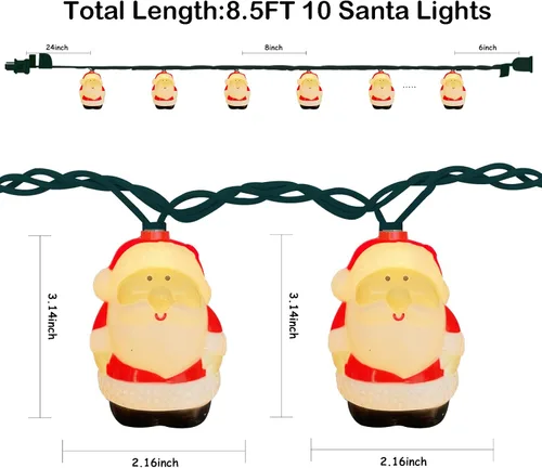Vista 2 de Guirnalda de luces de Papá Noel de 8.5 pies, guirnalda de luces de decoración de Navidad con 10 luces de Papá Noel, luces de Navidad impermeables