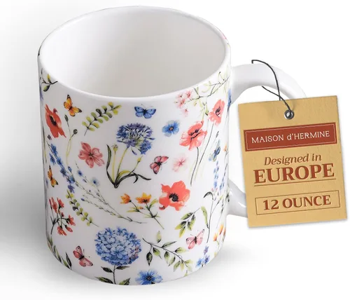 Vista 186 de Maison d' Hermine Taza de café con asas, tazas de porcelana fina de hueso, paquete de una taza de té para bebidas calientes, capuchino, latte