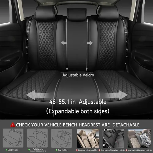 Vista 3 de Car Pass Funda de asiento trasero, brillantes, acolchadas, cuero napa, impermeable, transpirable, protector de ajuste universal para automóvil