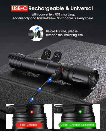 Vista 7 de EZshoot linterna táctica de 1800 lúmenes para rifle con interruptor de presión remoto compatible con M-Rail, linterna recargable impermeable IPX7