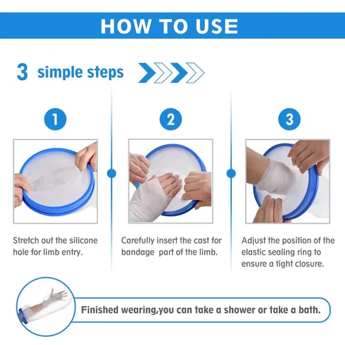 Vista 6 de Protector de pierna completa azul para adultos, reutilizable, 100% impermeable, para ducha, sellado hermético para piernas completas, mantiene