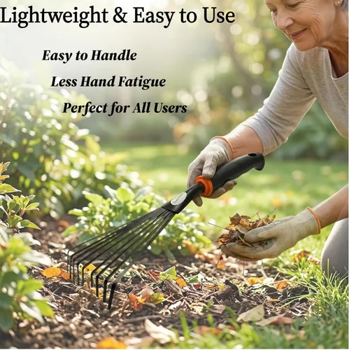 Vista 6 de Paquete de 2 rastrillos de mano pequeños para jardinería, mini rastrillo de hojas y arbustos con púas de acero duraderas, mango ergonómico