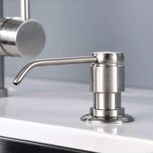 Vista 4 de GAGALIFE Dispensador de jabón para fregadero de cocina (níquel cepillado) y kit de tubo de extensión, cabezal completo de latón, tubo de silicona
