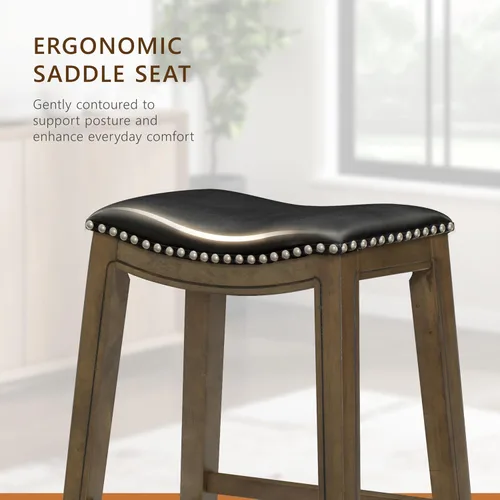 Vista 6 de Homelegance Ordway Taburetes de Altura de Comedor de Madera Maciza - Taburetes de Altura de Mesa Estilo Silla de Montar para Comedor de Transición