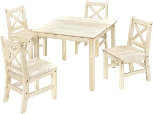 Vista 12 de eHemco Juego de mesa y silla de madera maciza para niños, café, 3 piezas