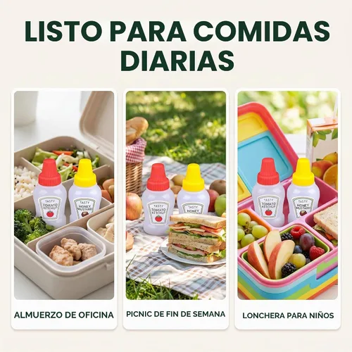 Vista 7 de 4 pares de mini botellas de ketchup para accesorios de caja Bento, 0.8 onzas líquidas, botellas vacías de salsa de tomate japonesa para aderezo