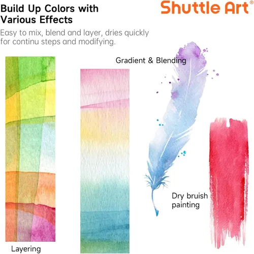 Vista 4 de Shuttle Art Juego de 58 pinturas de acuarela, 48 colores para acuarela, con 10 pinceles de pintura para principiantes, artistas, niños y adultos