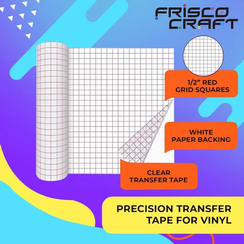 Vista 3 de Frisco Craft Cinta de transferencia de tachuelas prémium para vinilo, con rejilla de alineación y respaldo de papel, perfecta para vinilo