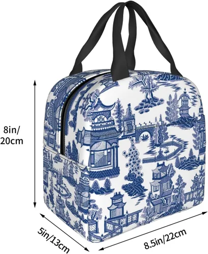 Vista 8 de Blue Willow Ancient Ming Chinoiserie - Bolsa de almuerzo aislada reutilizable, 8.5 x 8 x 5 pulgadas
