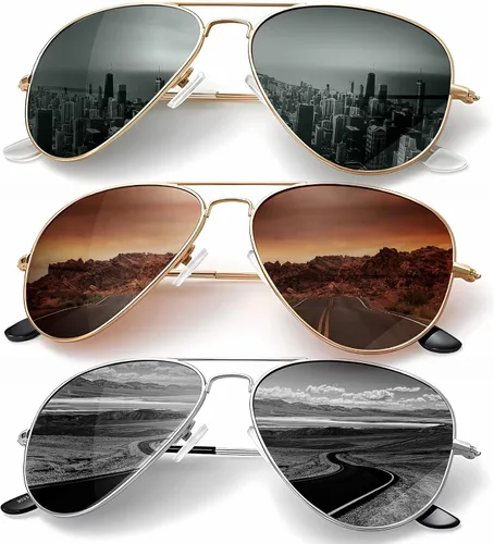 Vista 21 de KALIYADI Classic Aviator Sunglasses for Men Women Driving Sun glasses Polarized Lens UV Blocking Negro