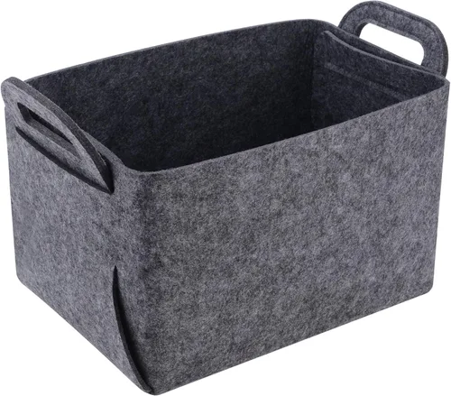 Vista 9 de Minoisome - Canasta organizadora de fieltro plegable y práctica con asas, para oficina, dormitorio, armario, habitación de bebé, juguetes, DVD