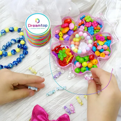 Vista 3 de Dreamtop Cuerda elástica de 0.039 in, cuerda elástica de cuentas de arcoíris de 328.1 ft para pulsera, cuerda elástica de cuentas de poni para hacer
