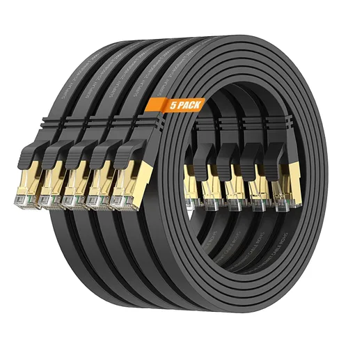 Vista 11 de Cable Ethernet Cat8 de 1.5 pies, 5 unidades, cable de conexión de red de Internet negro de 40 Gbps, RJ45 chapado en oro de alta velocidad doble