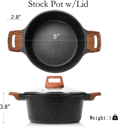 Vista 2 de ESLITE LIFE - Olla antiadherente con tapa, 3 cuartos de galón, olla de granito pequeña para sopa y pasta, compatible con inducción, libre de PTFE