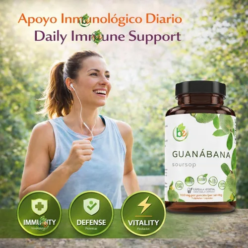 Vista 3 de Guanabana (Guanábana) 90 cápsulas de 1100 mg por porción, potente mezcla de ingredientes 100% naturales de primera calidad, vegetal, cultivada