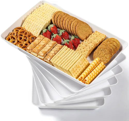 Vista 10 de 3 paquetes, 40 x 28 centímetros Bandejas grandes blancas reutilizables de plástico para servir galletas, aperitivos, charcutería, bocadillos