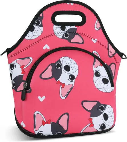 Vista 2 de Violet Mist Lonchera de neopreno reutilizable aislada con correa de hombro ajustable y bolsillo para mujeres, hombres y adultos, lindas bolsas