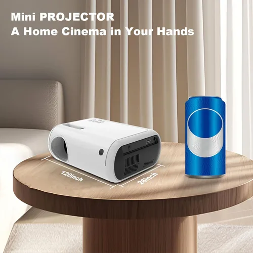 Vista 3 de Mini proyector, proyector portátil compatible con Full HD 1080P, proyector de películas con altavoz integrado, 150ANSI, pantalla de proyección de 26