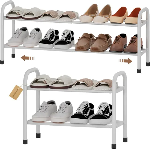 Vista 15 de Zapatero ampliable, zapatero pequeño de metal de 2 niveles, organizador de zapatos ajustable, estante de almacenamiento para armario, entrada