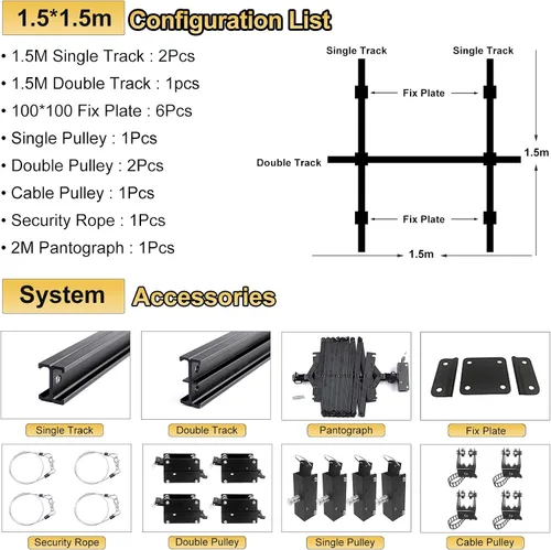 Vista 2 de Kit completo de sistema de riel de techo Pantograph Studio de 59 x 59 pulgadas con lámpara de techo para fotografía de 16.9-78.7 in, sistema de riel